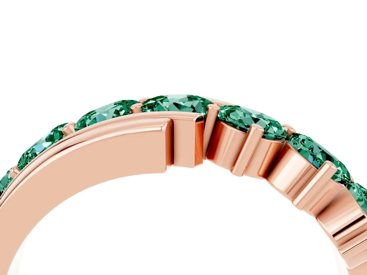 Round Green Sapphire Wave Band with Channel and Shared Prong Setting Rose gold