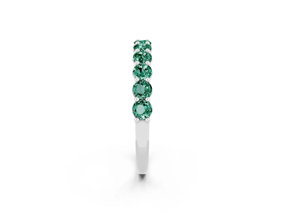 Round Green Sapphire Half Eternity Band with Prong Setting Silver