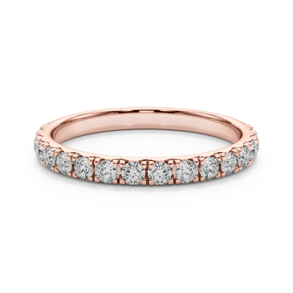 Round Cut Diamond Eternity Band with Shared Prong Setting Rose gold