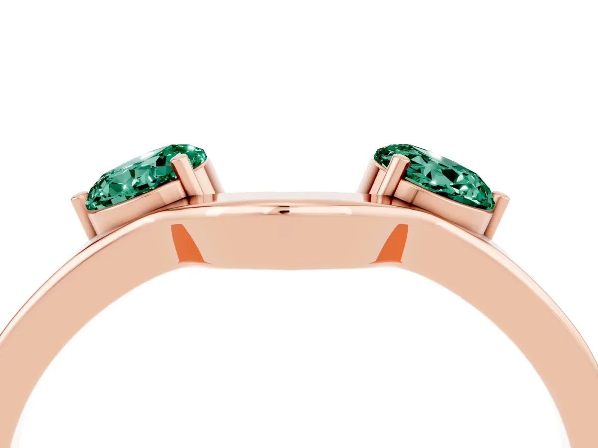 Dual Round Green Sapphire Open Band Ring with Prong Setting Rose gold