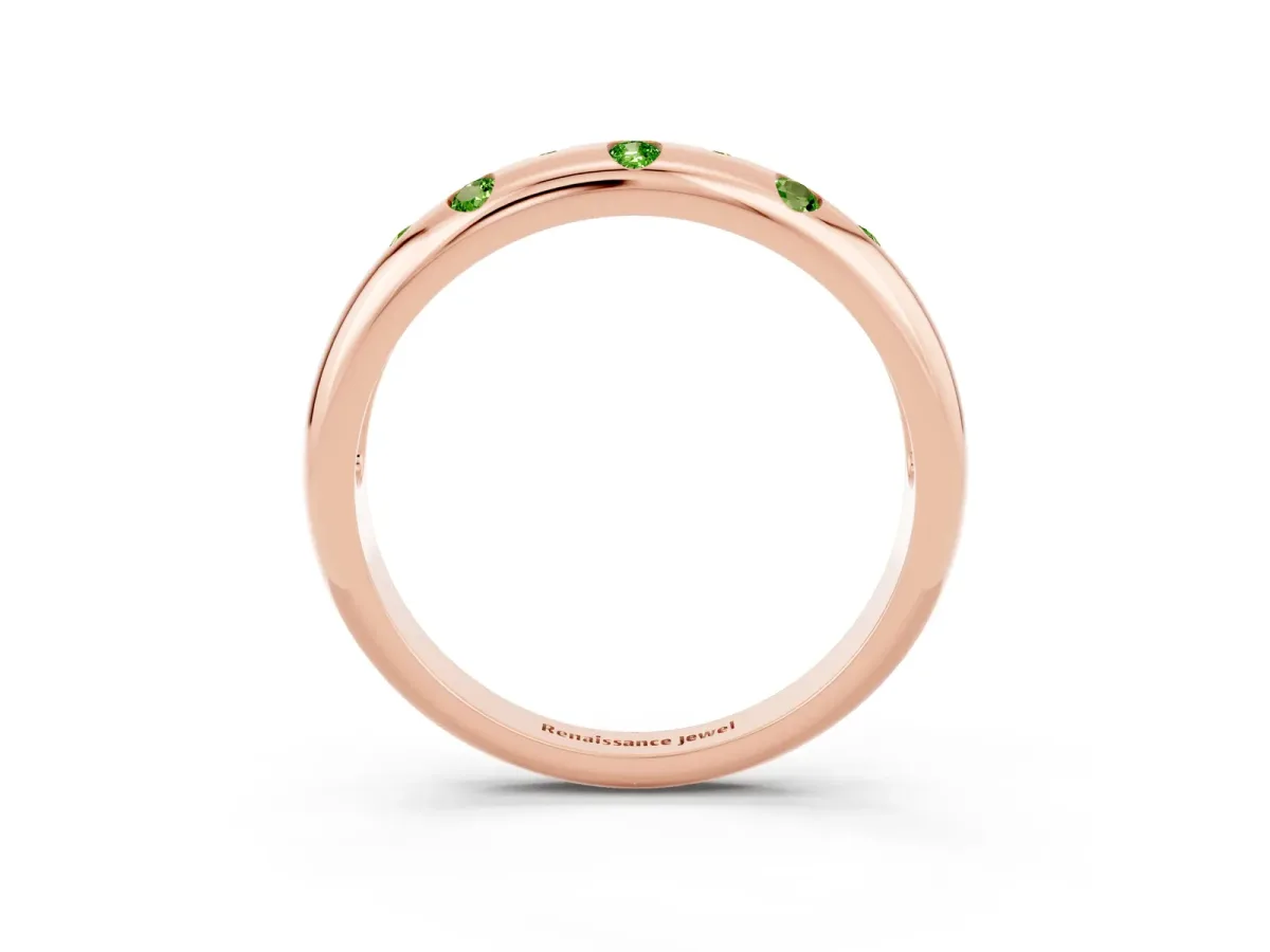 Round Peridot Flush-Set Comfort Fit Band Rose gold