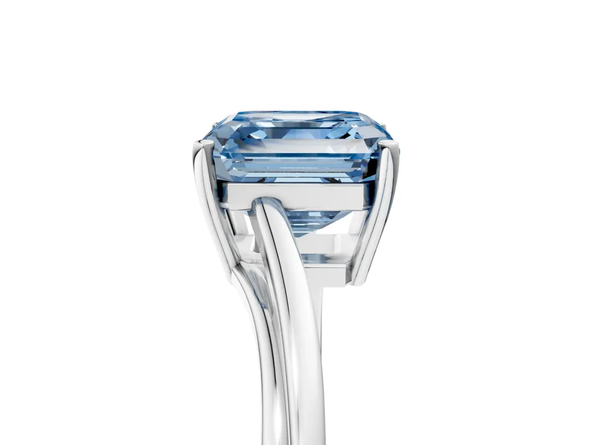 Fancy Blue Asscher Cut Cut Solitaire Twist Band Ring with Four-Prong Setting Platinum