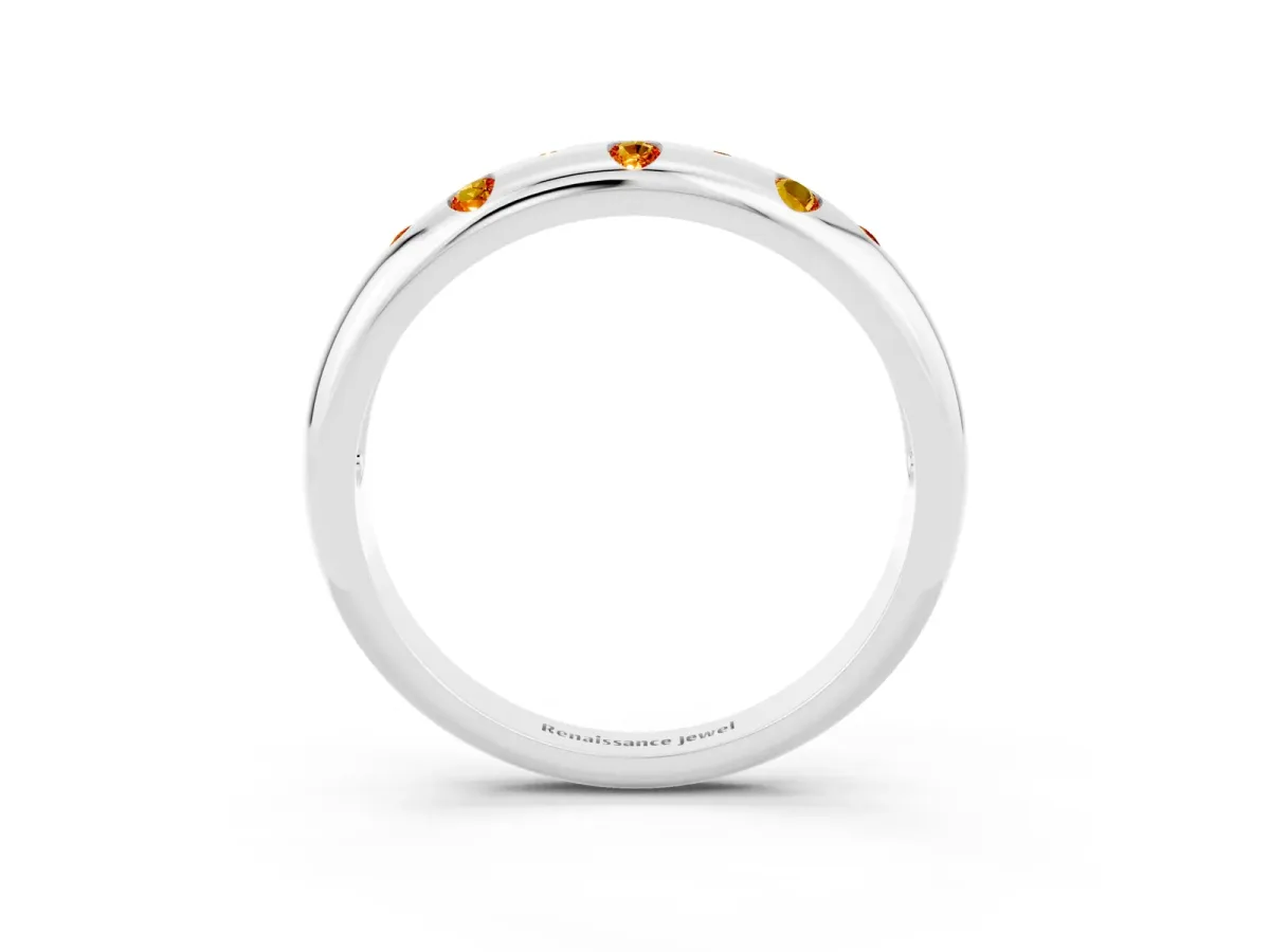 Round Citrine Flush-Set Comfort Fit Band Silver