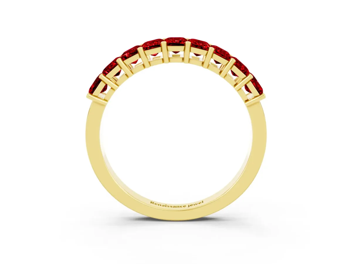 Emerald Cut Ruby Prong-Set Eternity Band Yellow gold