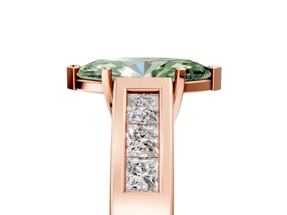 Fancy Green Marquise Cut Cut Channel Set Solitaire Ring with Four-Prong Setting Rose gold