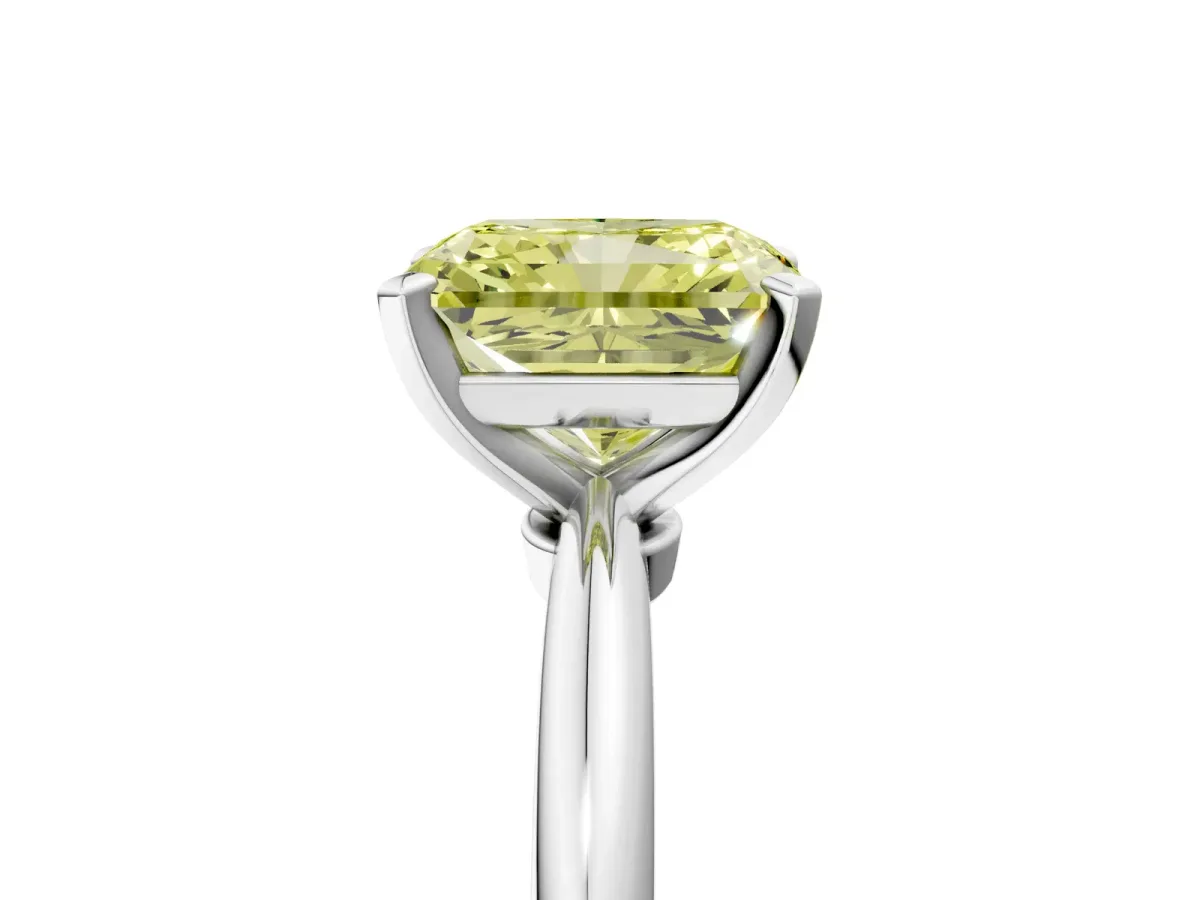 Fancy Yellow Radiant Cut Diamond Solitaire Ring with Six-Prong Setting and Classic Band Silver