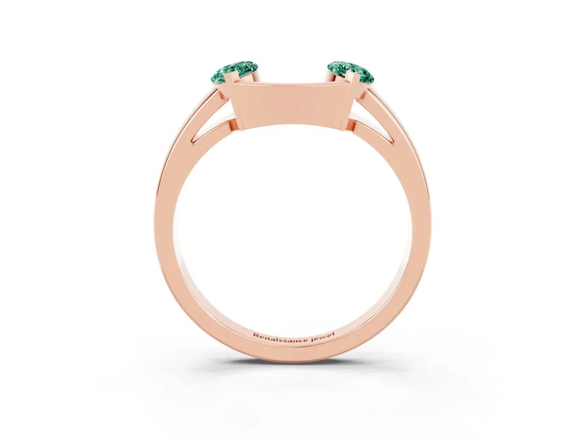 Marquise Green Sapphire Open Band Ring with Tension Setting Rose gold