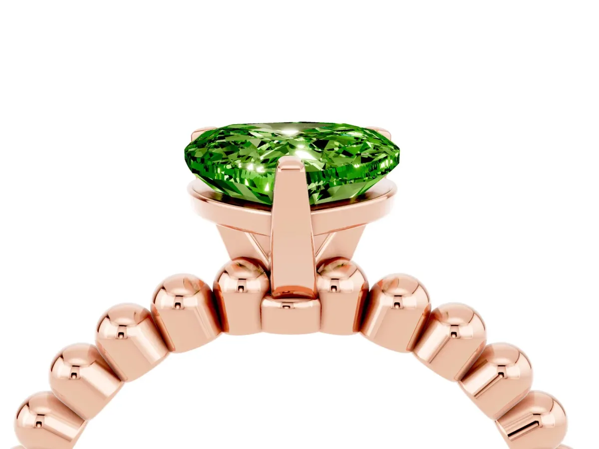 Heart Cut Peridot Solitaire Ring with Beaded Band and Prong Setting Rose gold