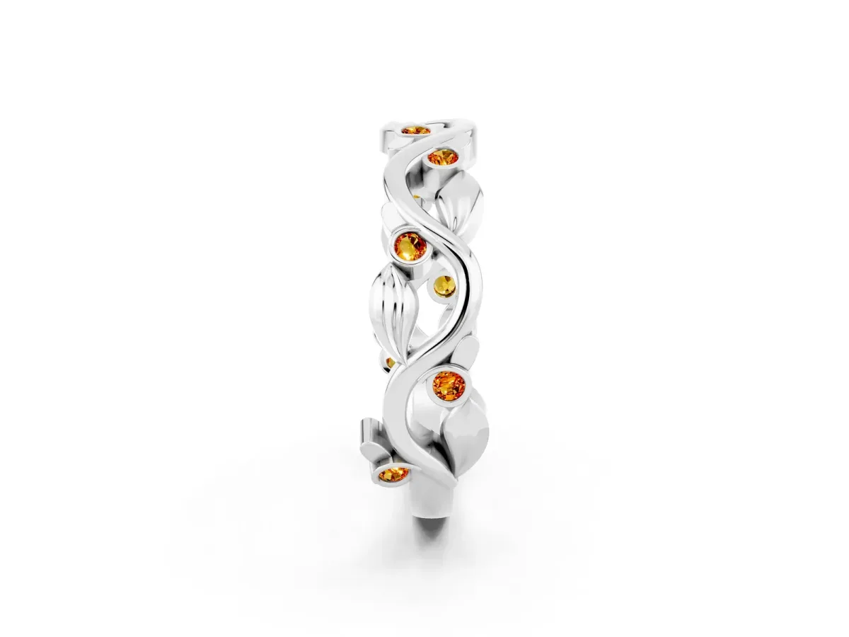 Round Citrine Leaf Eternity Band with Bezel Setting White gold