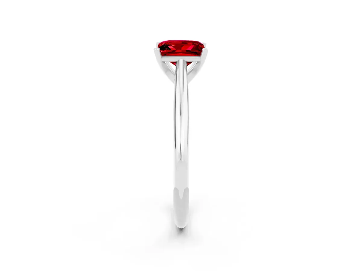Princess Cut Ruby Solitaire Engagement Ring with Cathedral Setting and Four-Prong Mount White gold