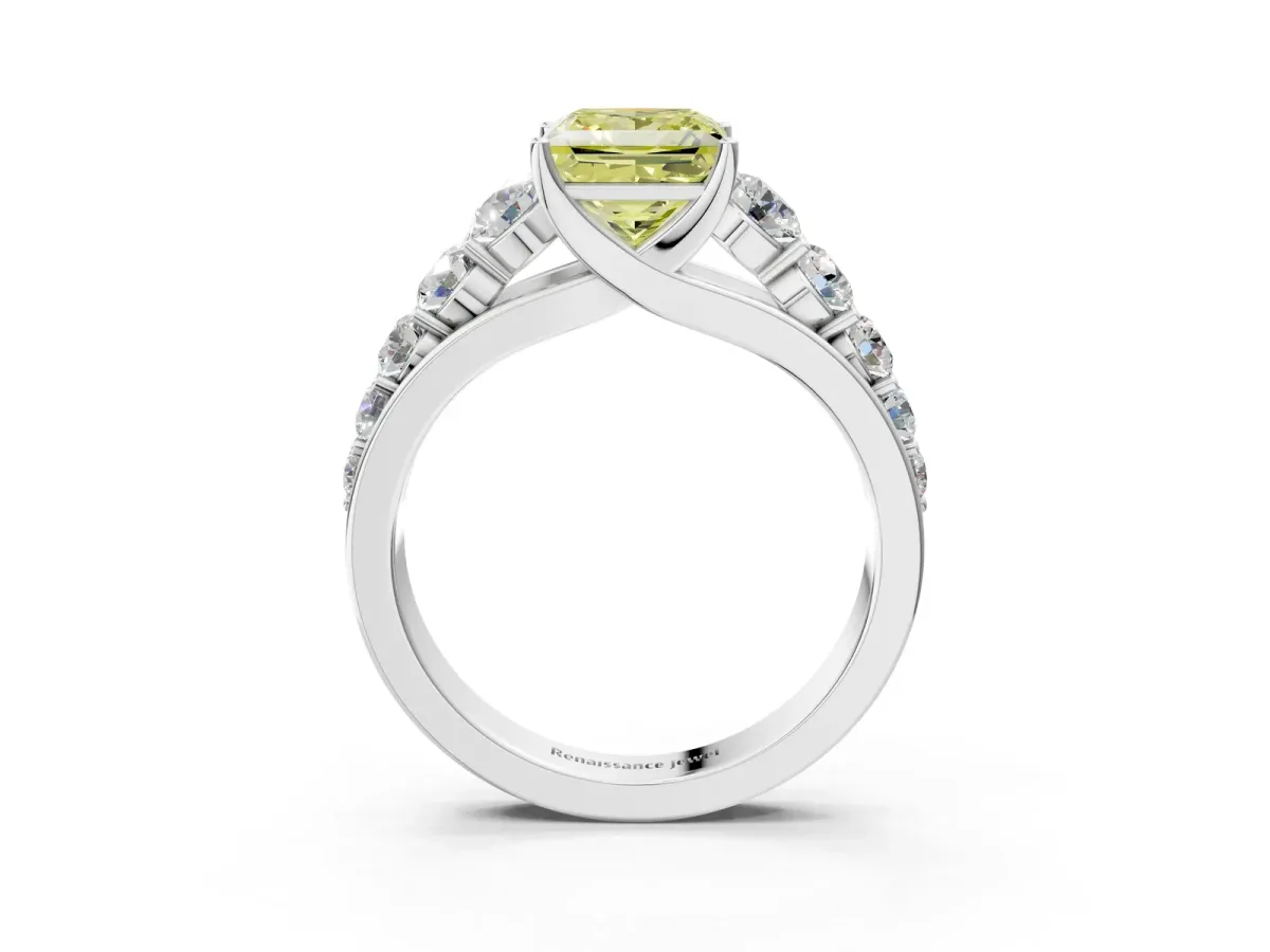 Fancy Yellow Princess Cut Brilliant Diamond Pavé Band with Six-Prong Setting Silver
