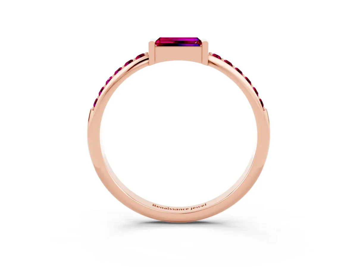 Baguette Garnet Pavé Band with Bar Setting Rose gold