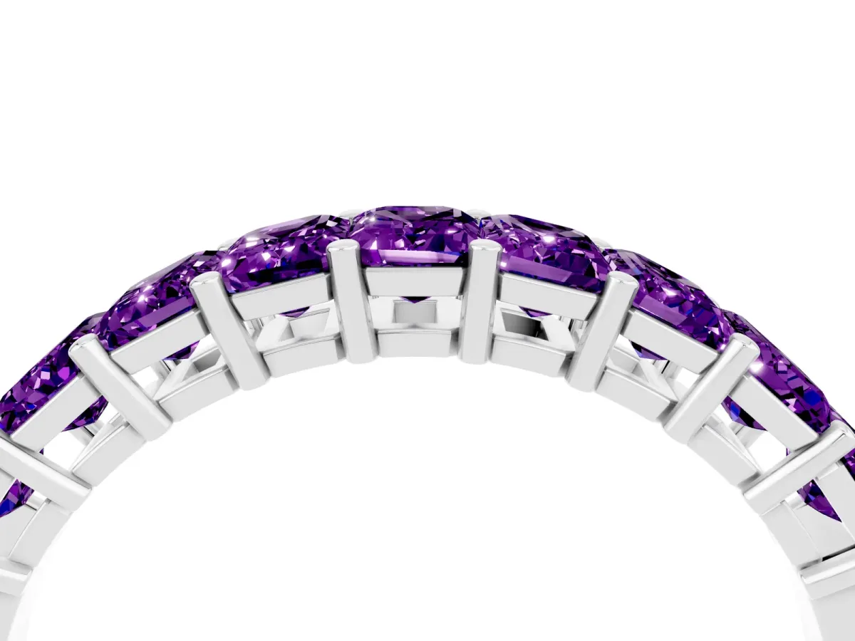 Emerald Cut Amethyst Prong-Set Eternity Band Silver