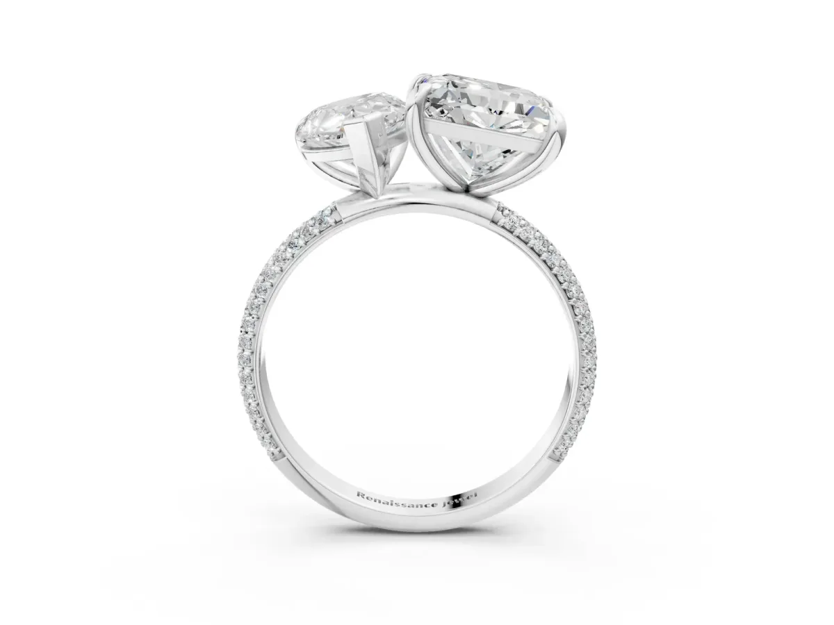 Pear and Princess Toi Moi Ring with Prong Setting and Pave Band Silver