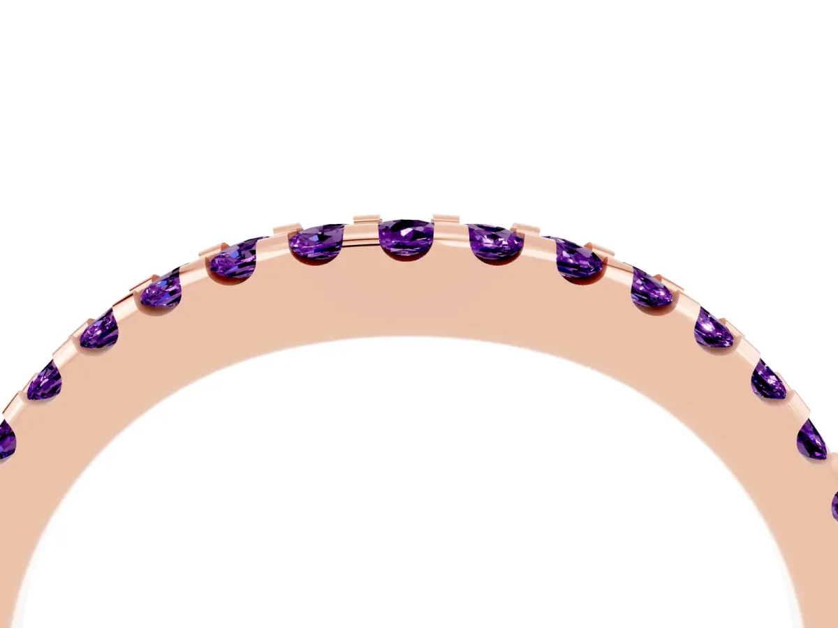 Round Amethyst Pavé Curved Wedding Band Rose gold