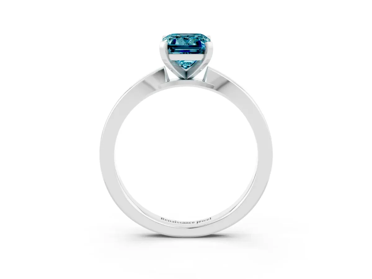 Emerald Cut Blue Topaz Solitaire Engagement Ring with Classic Band and Four-Prong Setting Silver
