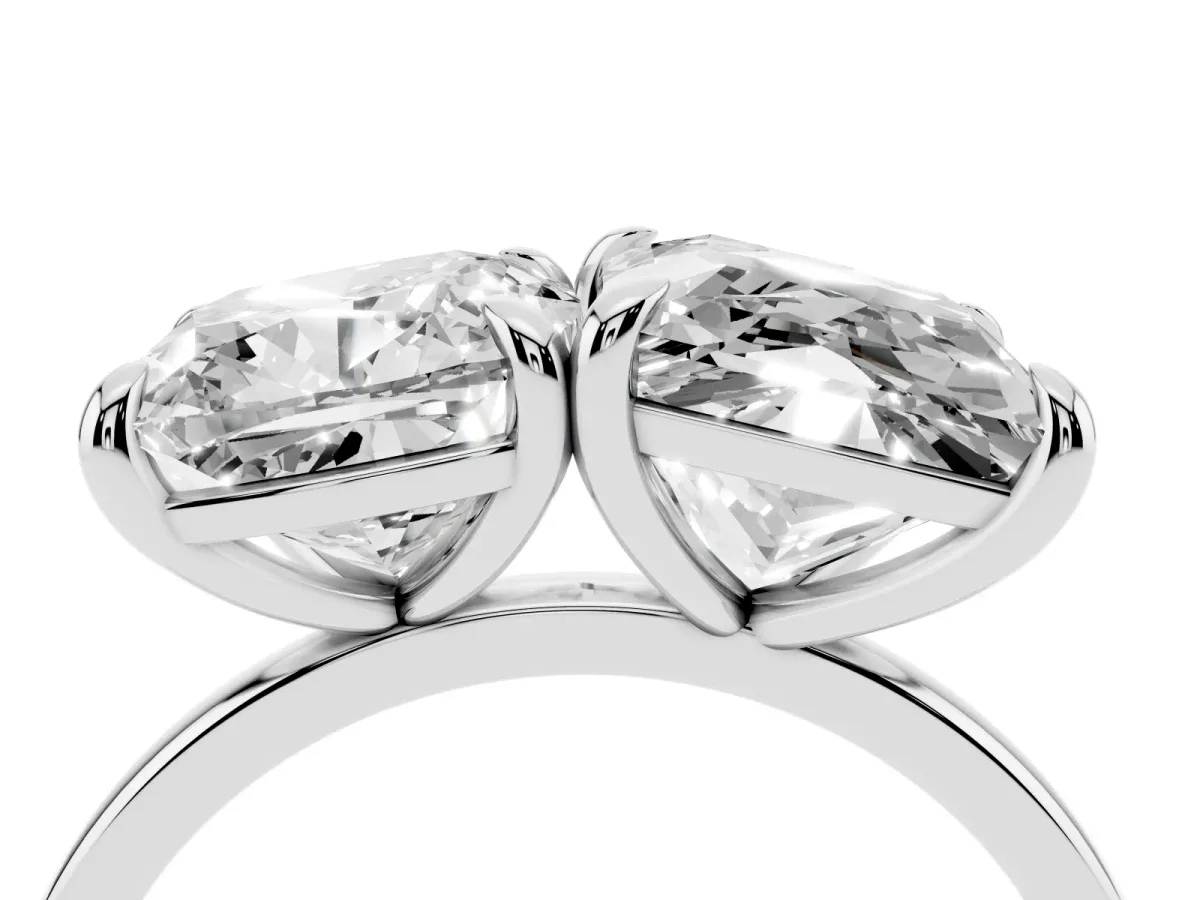 Cushion and Princess Toi Moi Ring with Prong Setting and Plain Band Silver