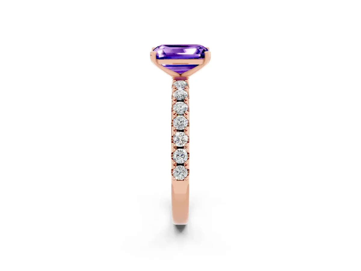 Emerald Cut Tanzanite Solitaire Pavé Band with Four-Prong Setting Rose gold