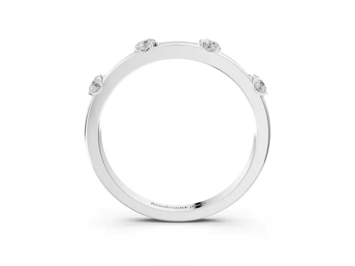 Round Diamond Channel Set Eternity Band with Prong Setting Silver