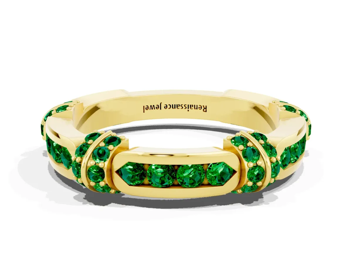 Pavé Round Emerald Link Band with Bezel Setting Yellow gold