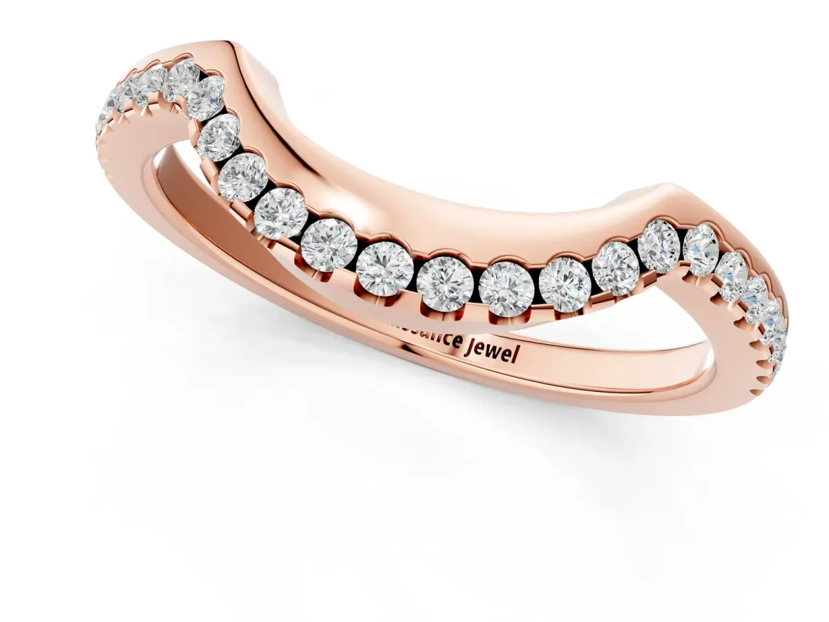 Pavé Round Diamond Contour Band with Shared Prong Setting Rose gold