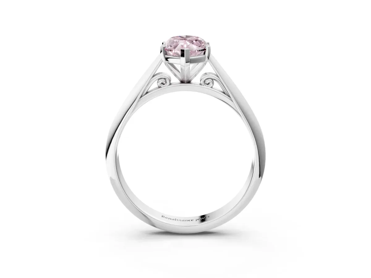Fancy Pink Marquise Cut Diamond Solitaire Engagement Ring with Cathedral Setting and Four-Prong Mount Silver