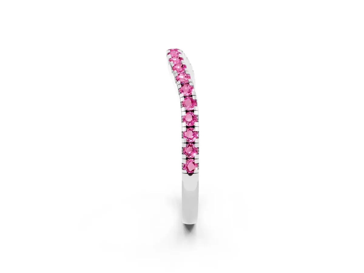 Round Pink Sapphire Pavé Half Eternity Band with Shared Prong Setting White gold
