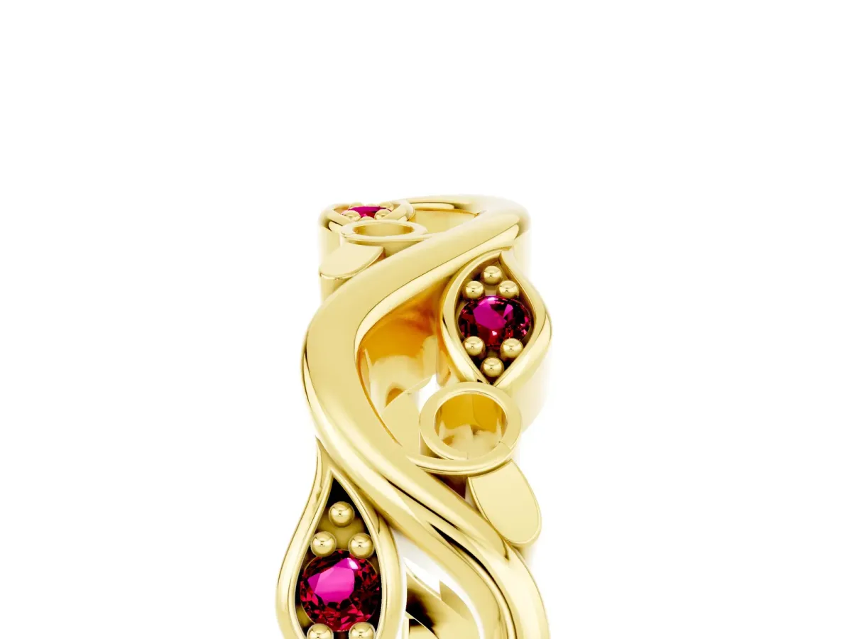 Marquise Garnet Vine Eternity Band with Bezel Setting Yellow gold