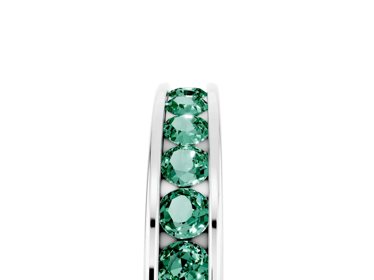 Channel Set Round Green Sapphire Eternity Band Silver