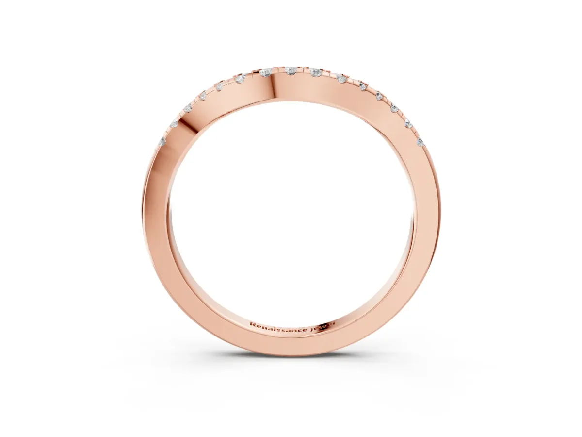 Round Diamond Curved Pavé Wedding Band with U-Prong Setting Rose gold