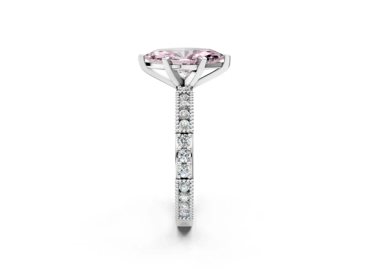 Fancy Pink Marquise Cut Solitaire with Pavé Band and Four-Prong Setting Silver