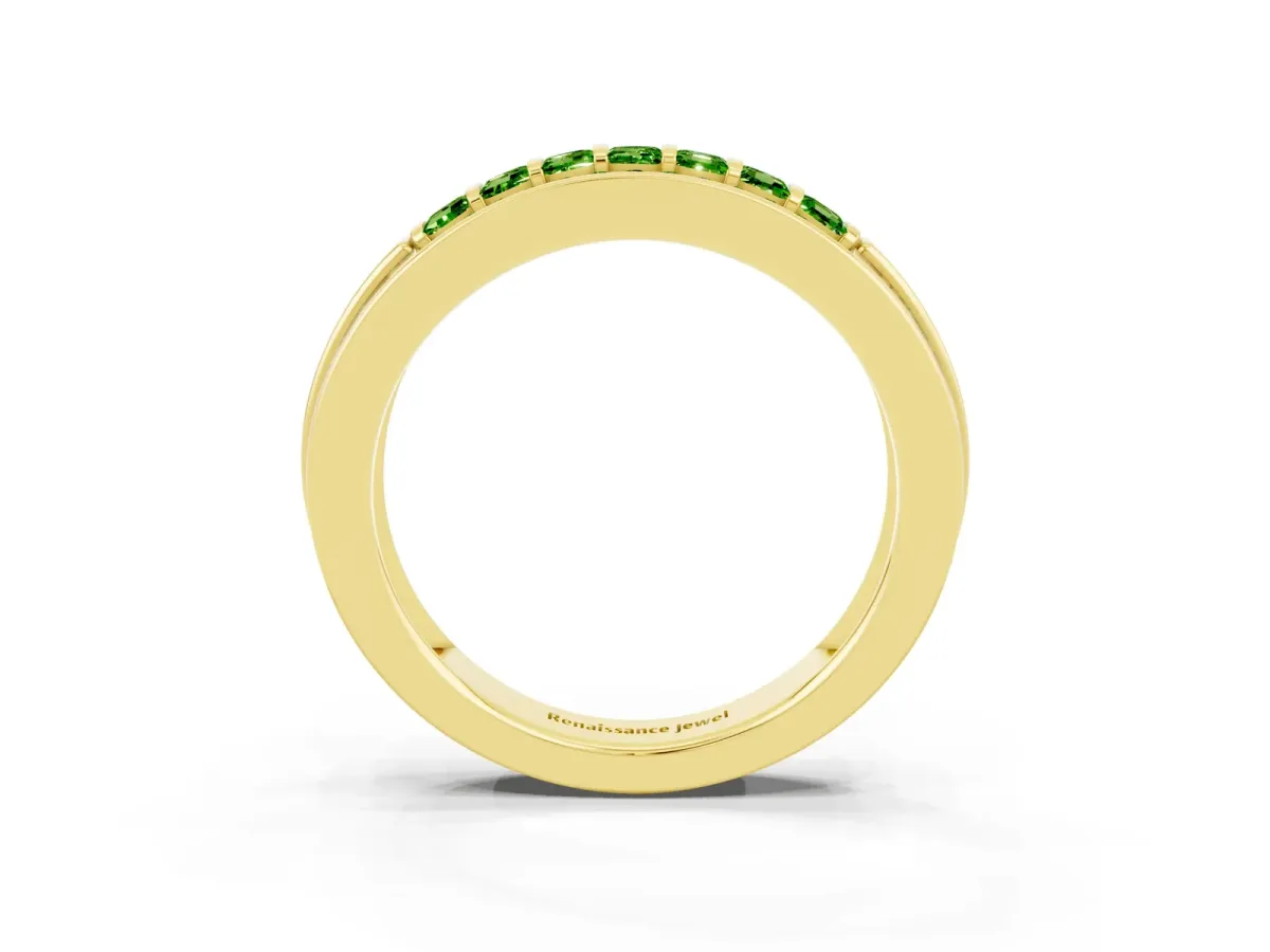 Bar-Set Princess Cut Peridot Pavé Band Yellow gold