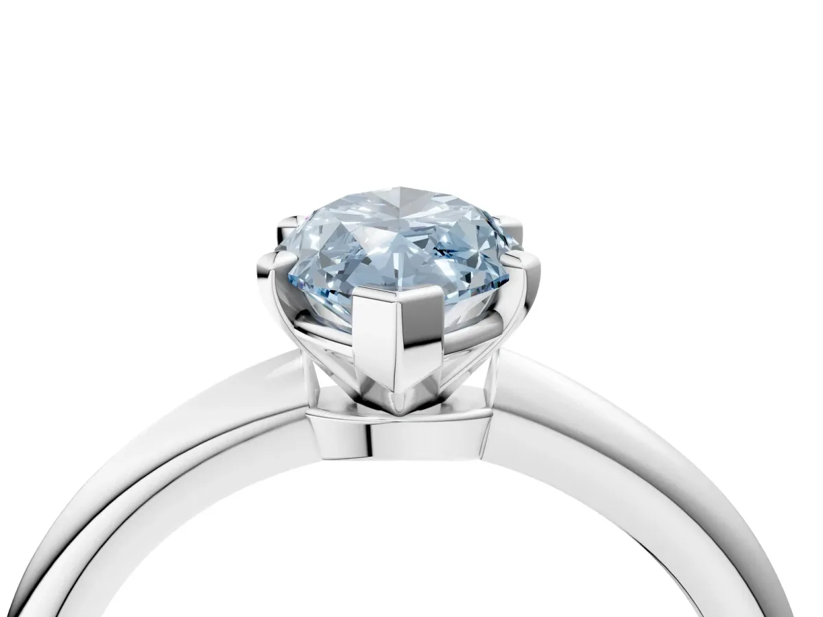 Fancy Blue Marquise Cut Diamond Solitaire Ring with Six-Prong Setting and Classic Band Silver