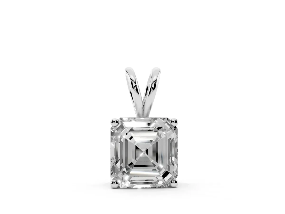 Asscher Diamond Solitaire Pendant with Four Prong Setting Silver