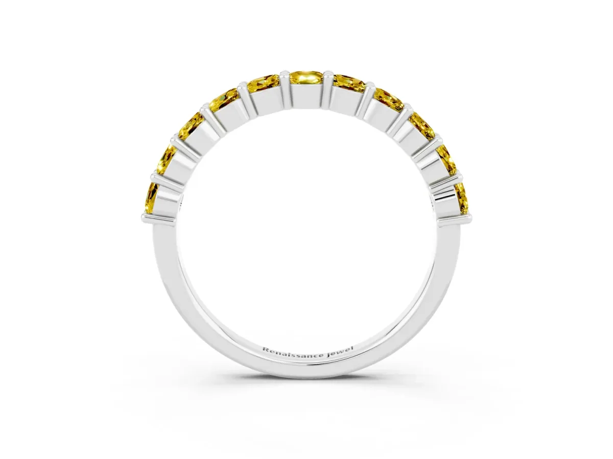 Round Yellow Sapphire Half Eternity Band with Prong Setting Platinum
