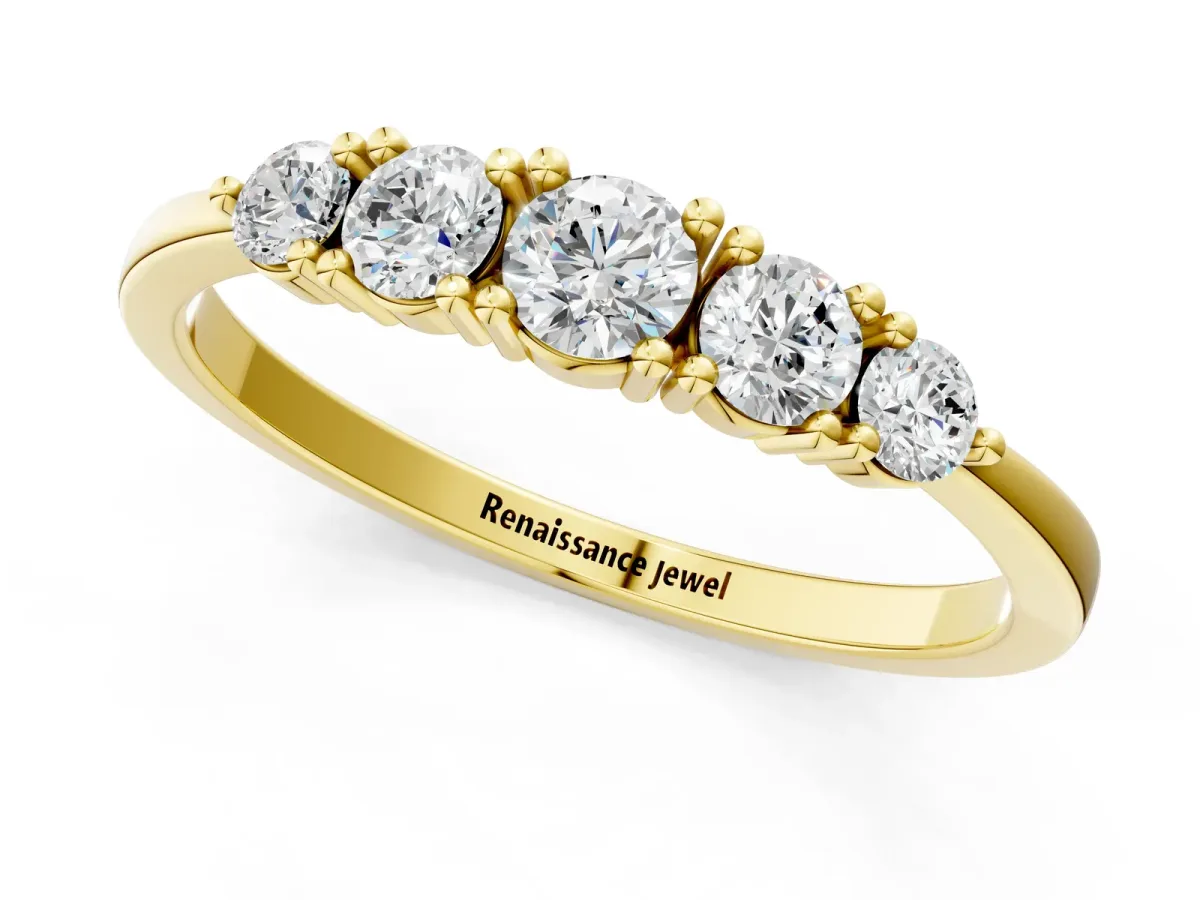 Round Brilliant Diamond Half-Eternity Band with Prong Setting Yellow gold