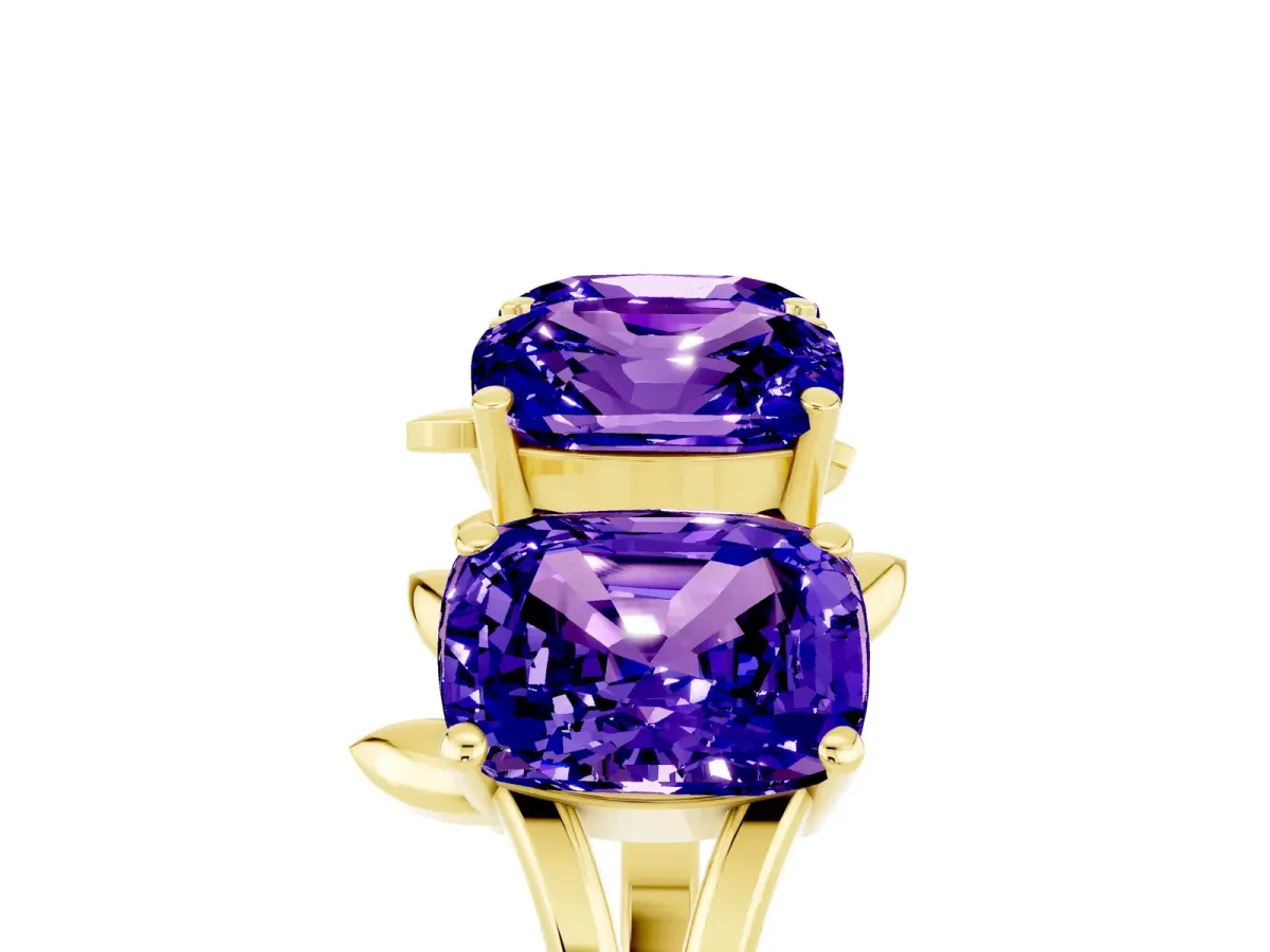 Emerald Cut Tanzanite Prong-Set Half Eternity Band Yellow gold
