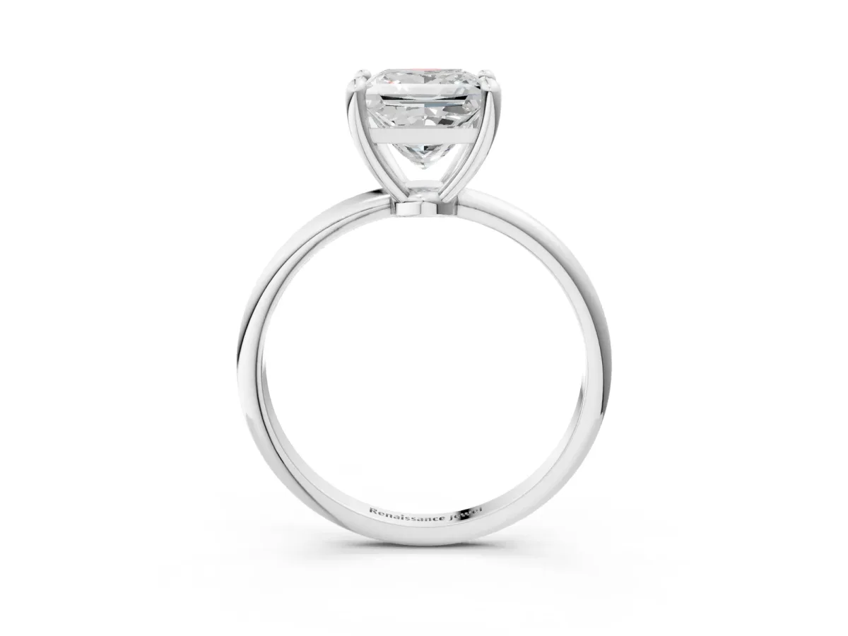 Princess Cut Solitaire Diamond Ring with 4-Prong Setting on a Classic Band Silver
