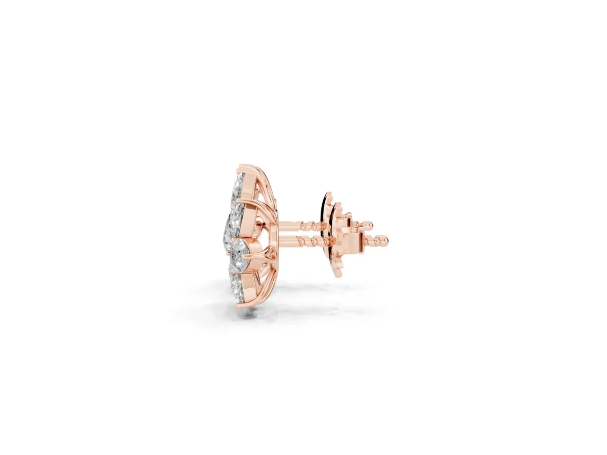 Pear and Marquise Diamond Floral Cluster Stud Earrings Rose gold