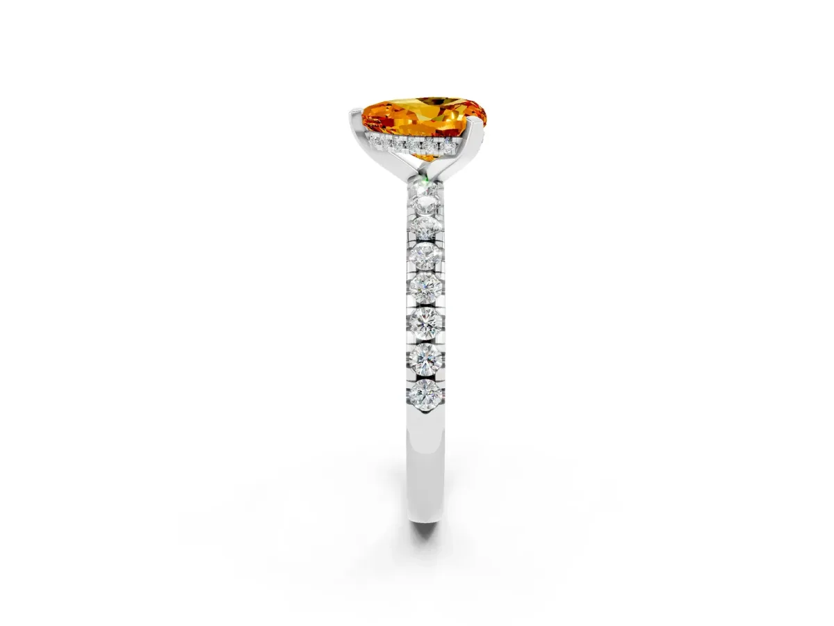 Heart Cut Citrine Solitaire Ring with Round Pavé Band and Four-Prong Setting Silver
