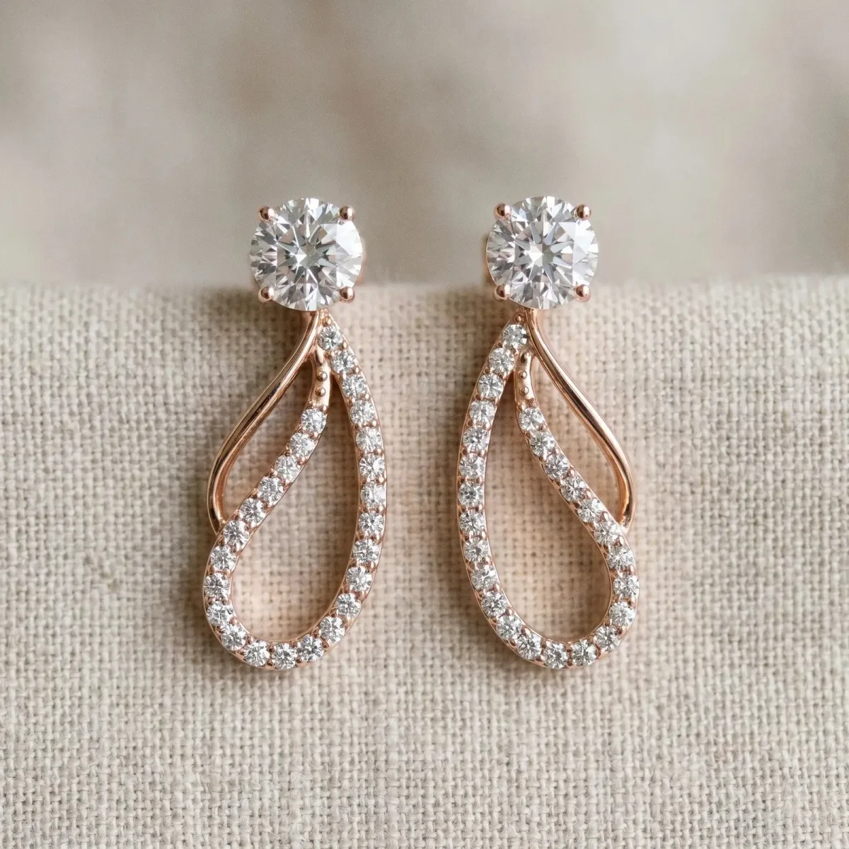 Round Cut Prong Set Diamond Infinity Drop Earrings Rose gold