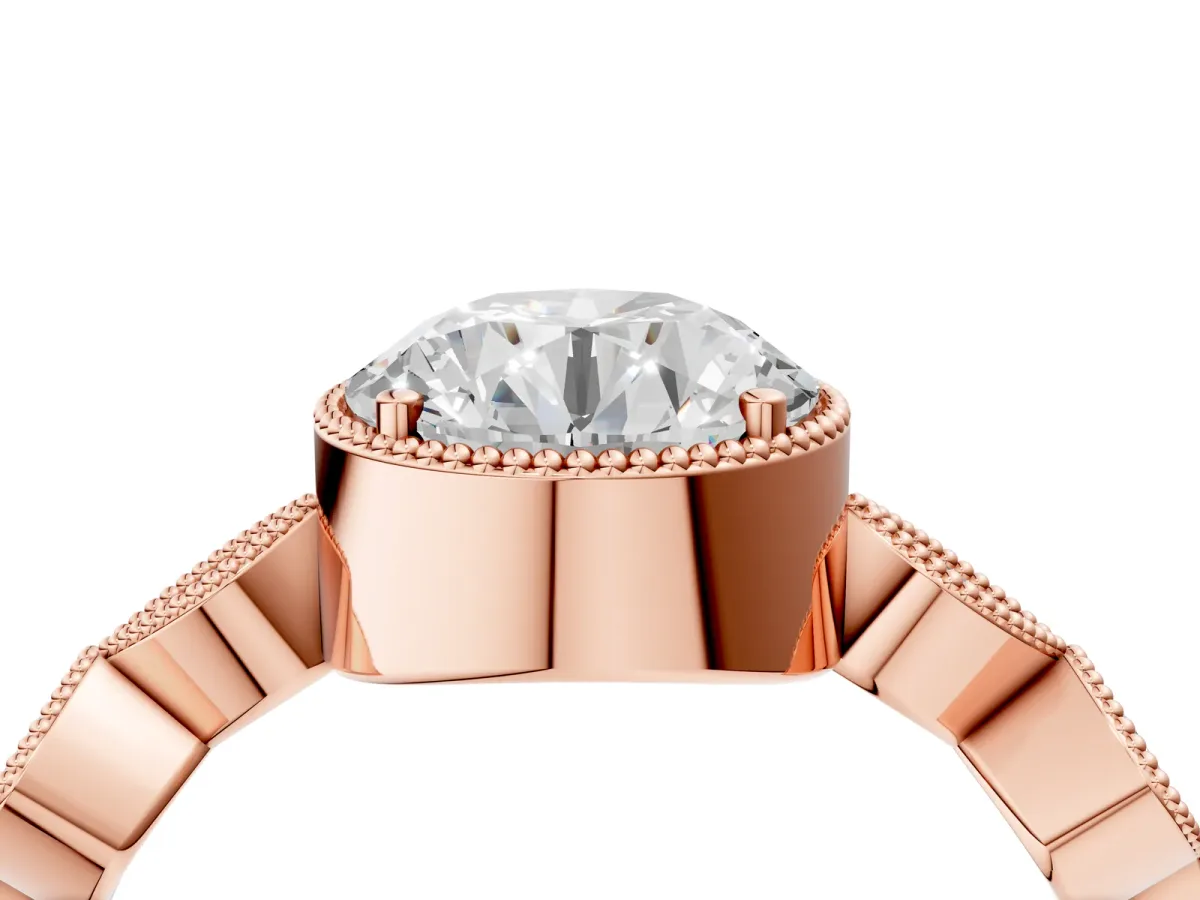 Round Cut Diamond Vintage Milgrain Ring with Round Stations Rose gold