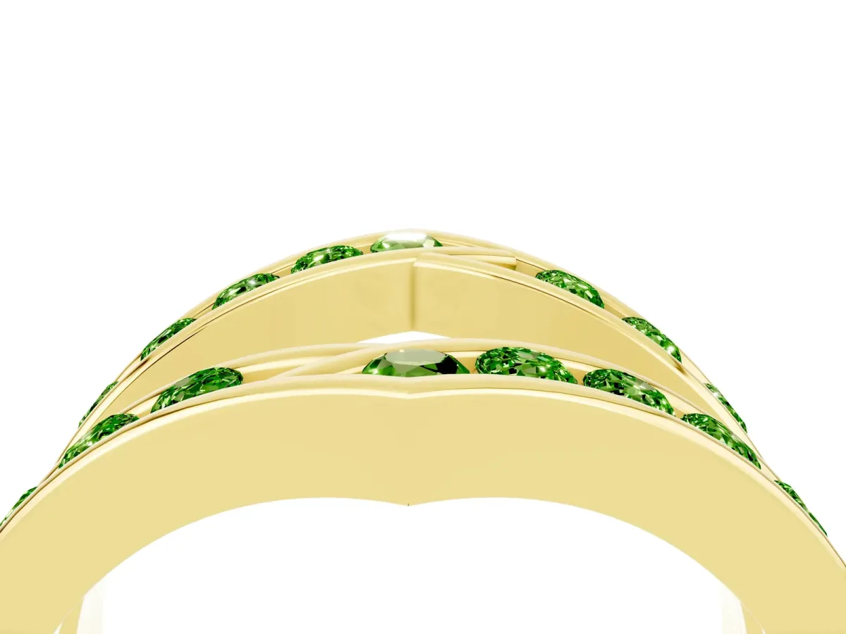 Round Peridot Channel-Set Chevron Band Yellow gold