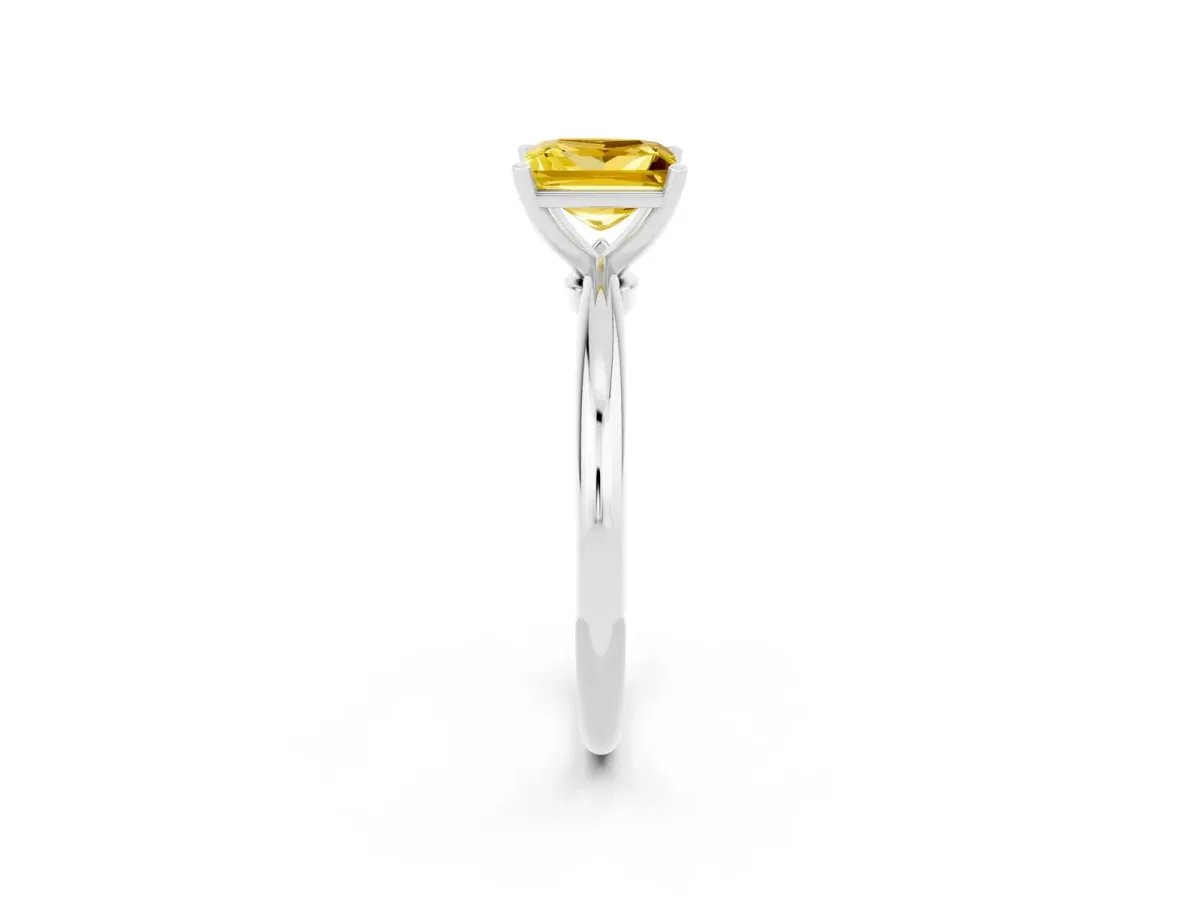 Princess Cut Yellow Sapphire Solitaire Ring with Six-Prong Setting and Classic Band Silver