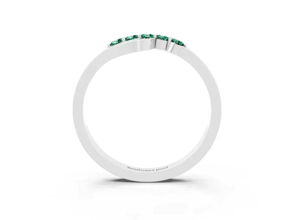 Five-Stone Round Green Sapphire Crossover Band with Prong Setting Silver