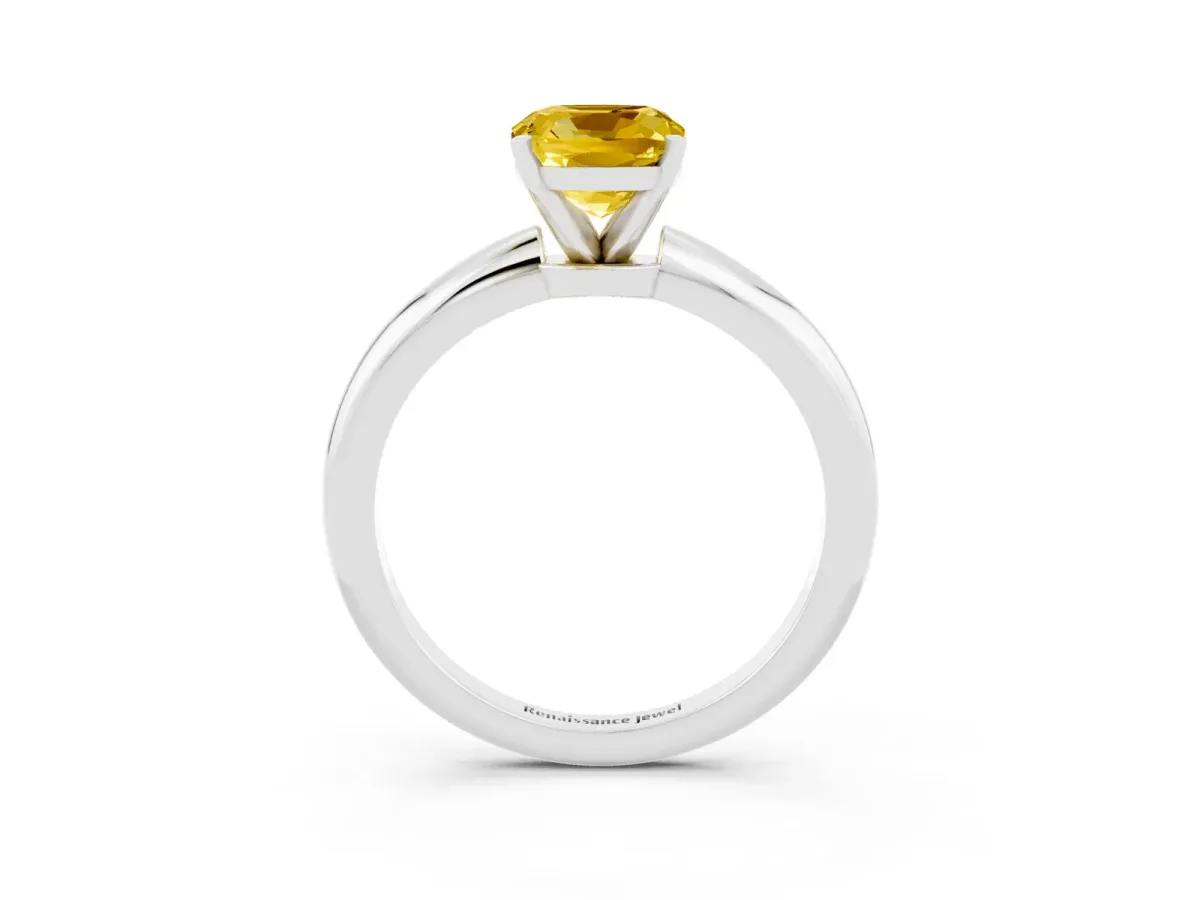 Cushion Cut Yellow Sapphire Solitaire Ring with Six-Prong Setting and Classic Band Silver