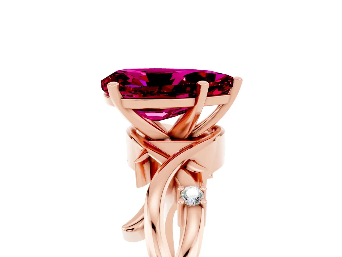 Pear Cut Garnet Solitaire Ring with Twisted Band and Prong Setting Rose gold