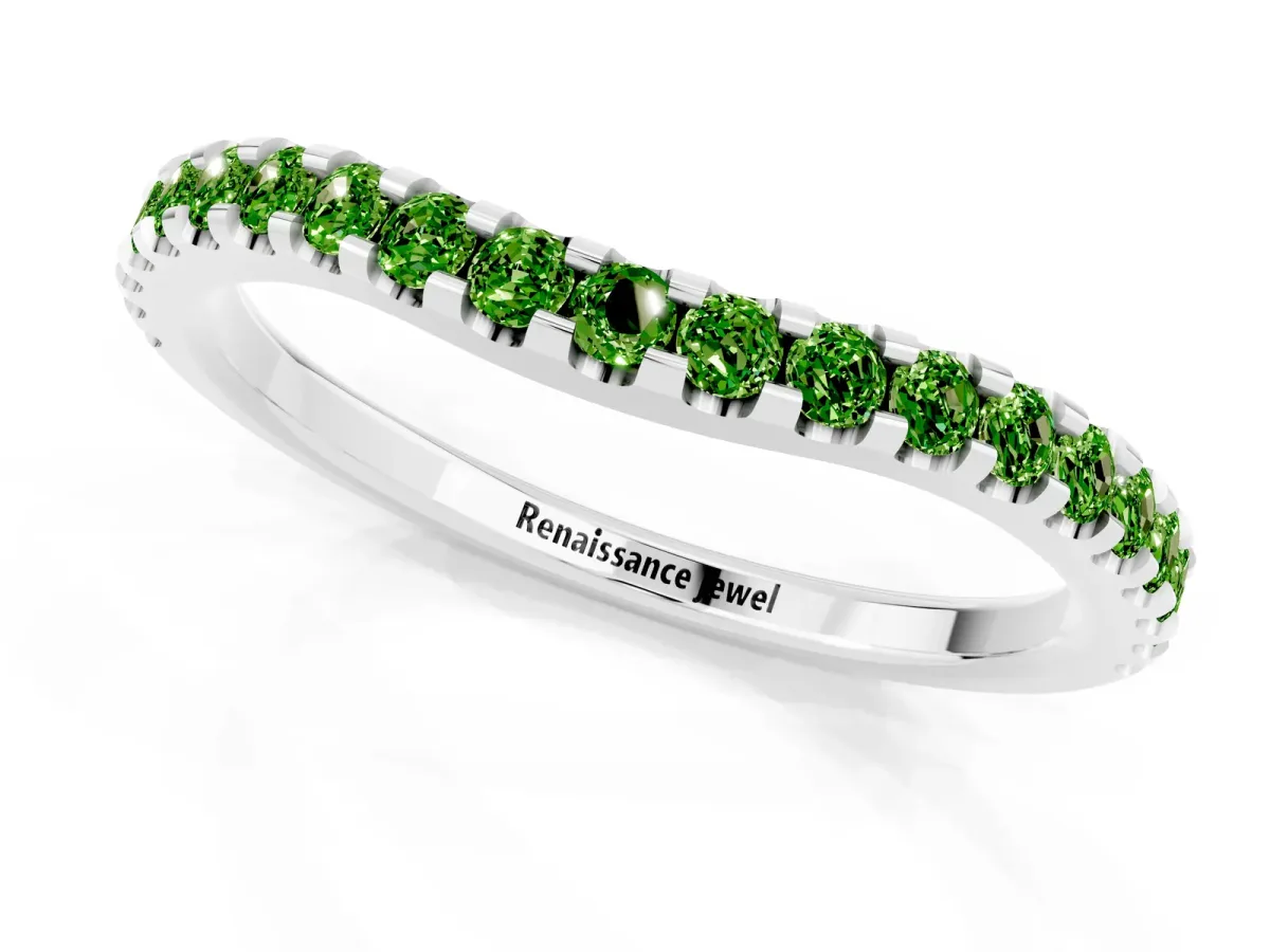 Round Peridot Pavé Curved Wedding Band Platinum