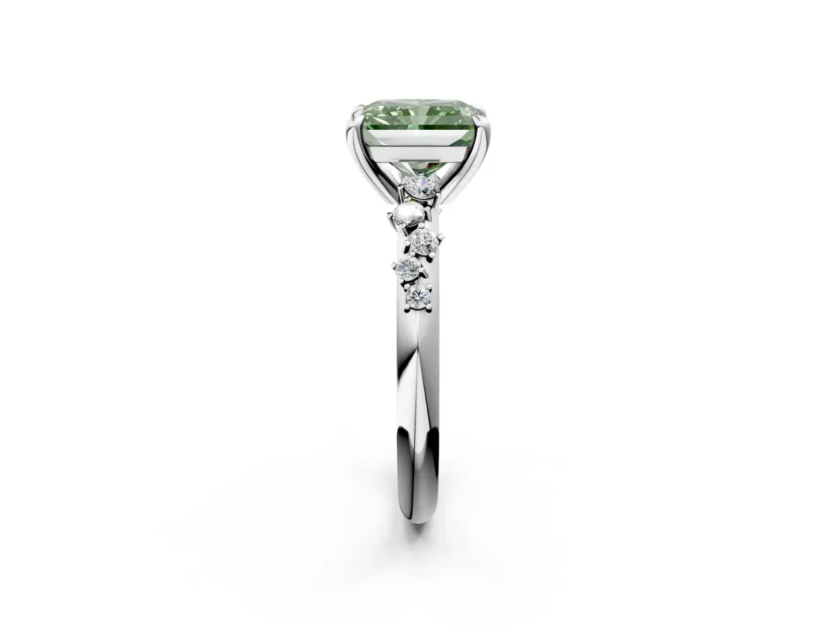 Fancy Green Radiant Cut Cut Diamond Vine Band with Four-Prong Setting Platinum