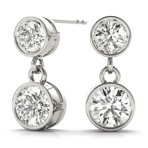 Bezel-Set Round Cut Drop Earrings with Post Back White gold